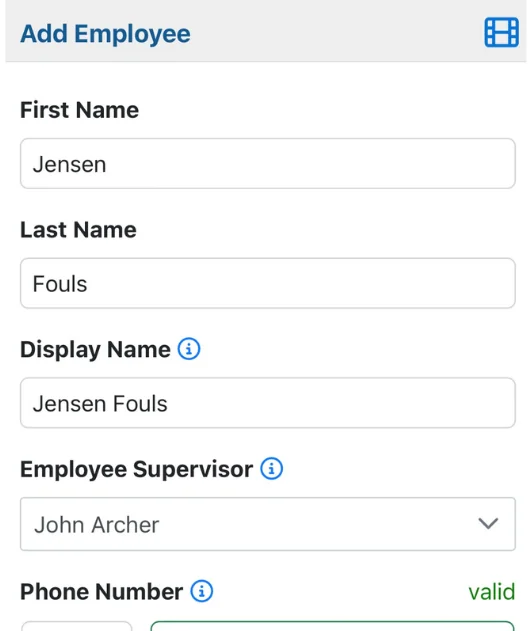 Add Employees Feature Telephone Timesheets